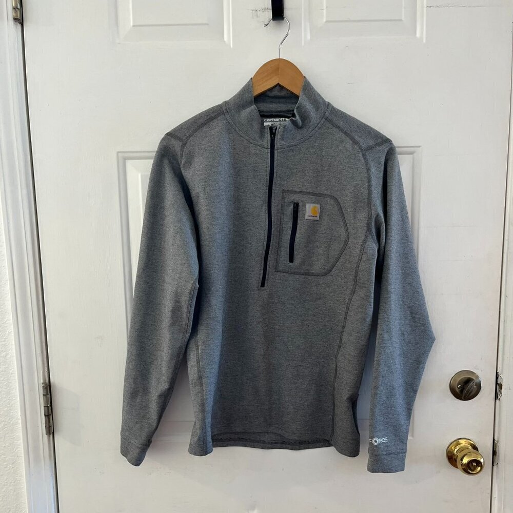 Carhaartt Men's Gray Shahtr Base Layer Quarter-Zip Thermal Force Top Sz Smp